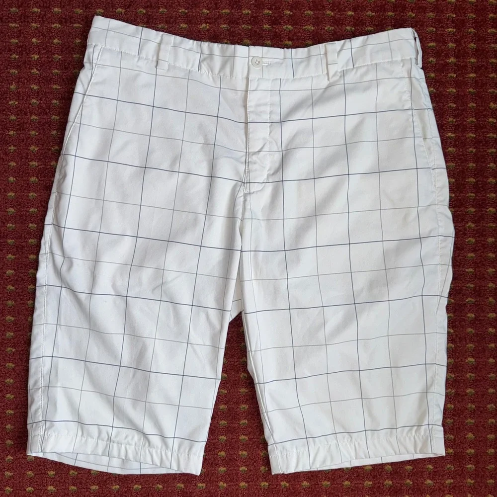 Nike Golf Shorts Mens 34 White Grey Excellent Dri-FIT Windowpane Check Plaid